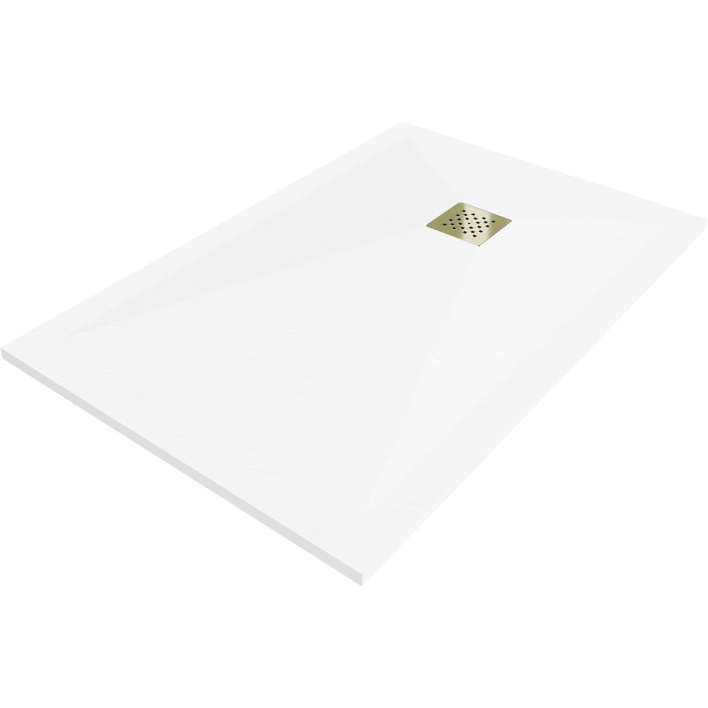 Mexen Stone+ stačiakampis kompozitinis dušo padėklas 110 x 80 cm, baltas, auksinė danga - 44108011-G