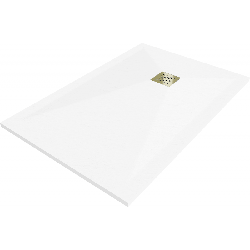 Mexen Stone+ stačiakampio formos kompozitinė dušo padėklas 110 x 70 cm, baltas, aukso spalvos dangtelis - 44107011-G