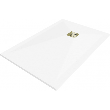 Mexen Stone+ stačiakampio formos kompozitinė dušo padėklas 110 x 70 cm, baltas, aukso spalvos dangtelis - 44107011-G