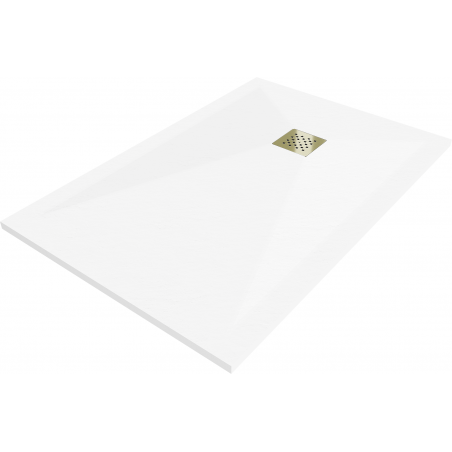 Mexen Stone+ stačiakampis kompozitinis dušo padėklas 100 x 70 cm, baltas, auksinė danga - 44107010-G