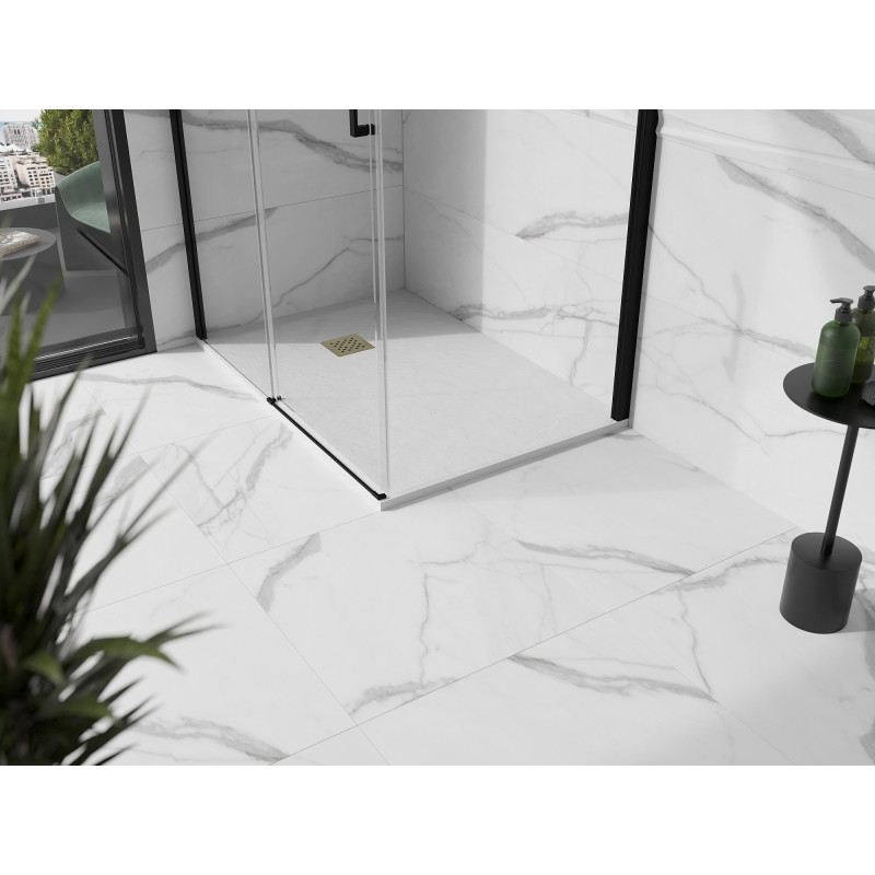 Mexen Stone+ stačiakampis kompozitinis dušo padėklas 80 x 70 cm, baltas, auksinė dangčio plokštelė - 44107080-G