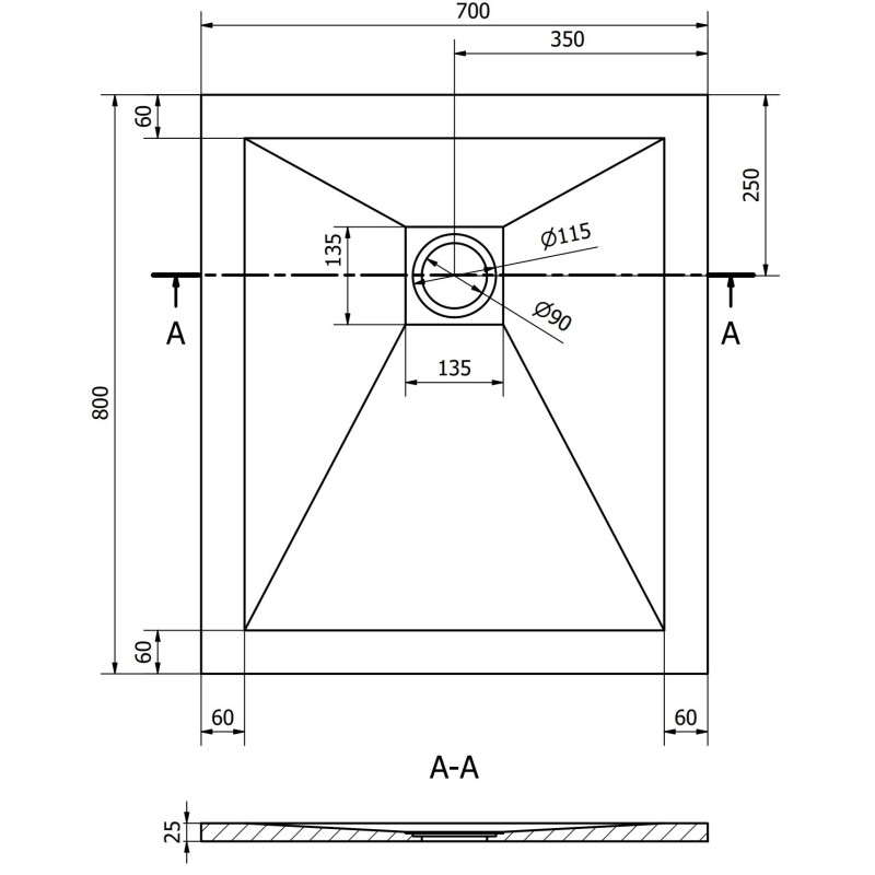 Mexen Stone+ stačiakampis kompozitinis dušo padėklas, 80 x 70 cm, baltas, auksinė dangtelis - 44107080-G