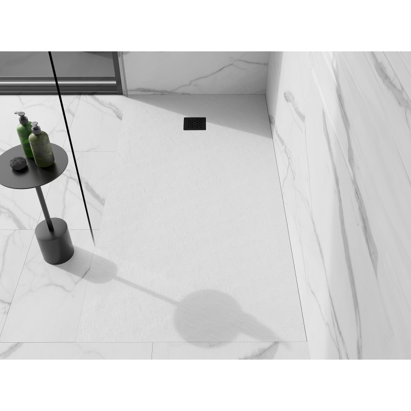 Mexen Stone+ stačiakampė kompozicinė dušo plokštė 180 x 90 cm, balta, juoda dangtelis - 44109018-B