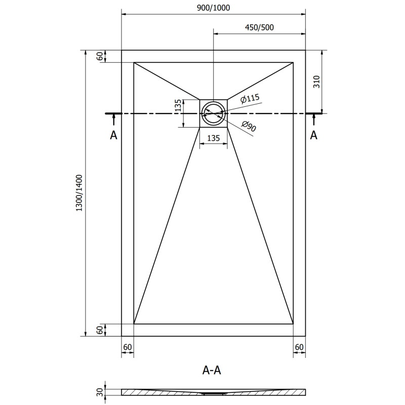 Mexen Stone+ stačiakampis kompozitinis dušo padėklas 140 x 90 cm, baltas, juodas dangtelis - 44109014-B