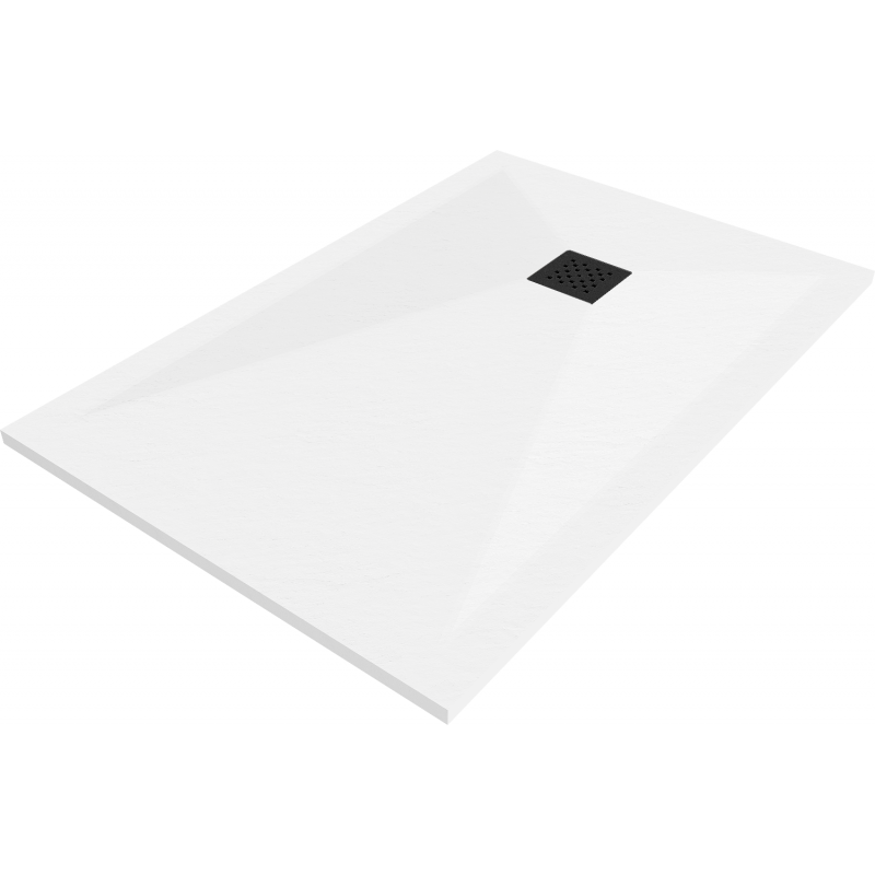 Mexen Stone+ kompozitinis stačiakampis dušo padėklas 100 x 90 cm, baltas, juoda uždanga - 44109010-B