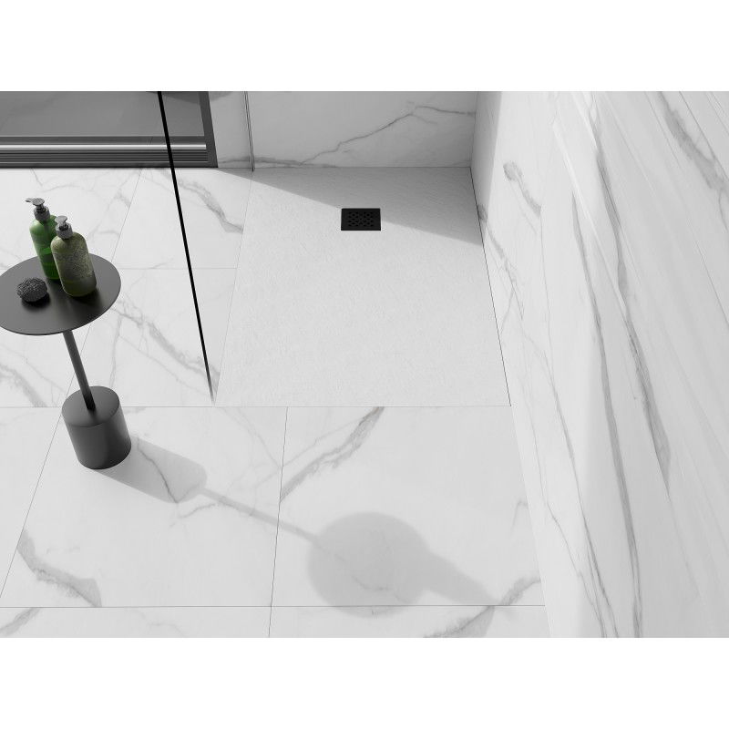 Mexen Stone+ stačiakampis kompozitinis dušo padėklas 110 x 90 cm, baltas, juoda grotelė - 44109011-B