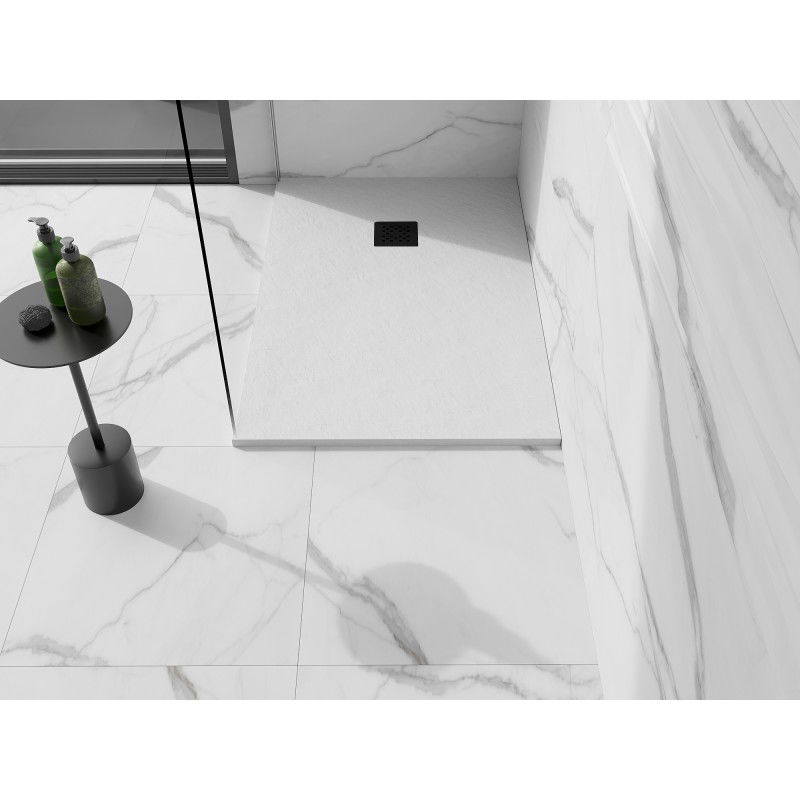 Mexen Stone+ stačiakampė kompozitinė dušo padėklo plokštė 130 x 80 cm, balta, juoda maskuotė - 44108013-B