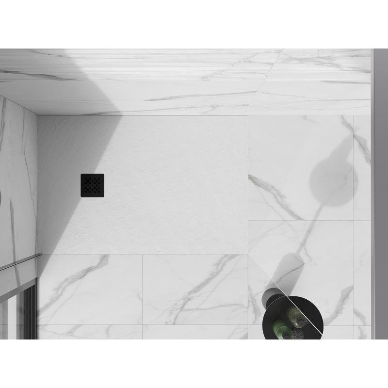 Mexen Stone+ stačiakampis kompozitinis dušo padėklas 100 x 80 cm, baltas, juoda maskuotė - 44108010-B