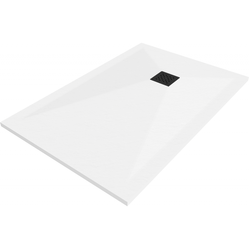 Mexen Stone+ stačiakampės formos kompozitinė dušo padėklas 100 x 80 cm, baltas, juoda maskuotė - 44108010-B