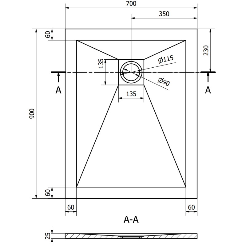 Mexen Stone+ stačiakampė kompozicinė dušo padėklas 90 x 70 cm, balta, juoda dangtelis - 44107090-B
