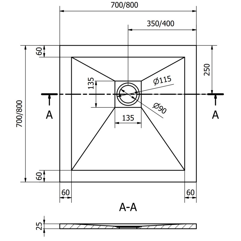Mexen Stone+ kompozitinis kvadratinis dušo padėklas 80 x 80 cm, juodas, aukso spalvos dangtelis - 44708080-G