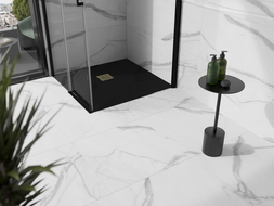 Mexen Stone+ 90 x 90 cm kvadratinis kompozitinis dušo padėklas, juodas, auksinė danga - 44709090-G