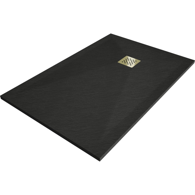 Mexen Stone+ stačiakampio formos kompozito dušo padėklas 100 x 70 cm, juodas, auksinė danga - 44707010-G
