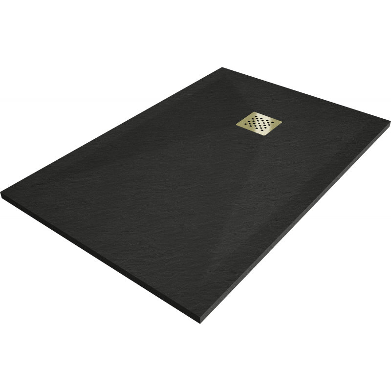 Mexen Stone+ stačiakampė kompozitinė dušo kabina 120 x 90 cm, juoda, auksinė danga - 44709012-G
