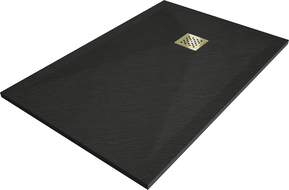 Mexen Stone+ stačiakampis kompozitinis dušo padėklas 110 x 90 cm, juodas, auksinė danga - 44709011-G