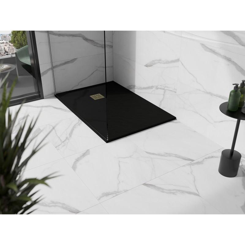 Mexen Stone+ stačiakampė kompozitinė dušo kabina 120 x 90 cm, juoda, auksinė danga - 44709012-G