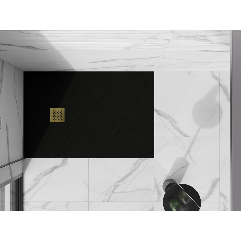 Mexen Stone+ stačiakampė kompozitinė dušo kabina 120 x 90 cm, juoda, auksinė danga - 44709012-G