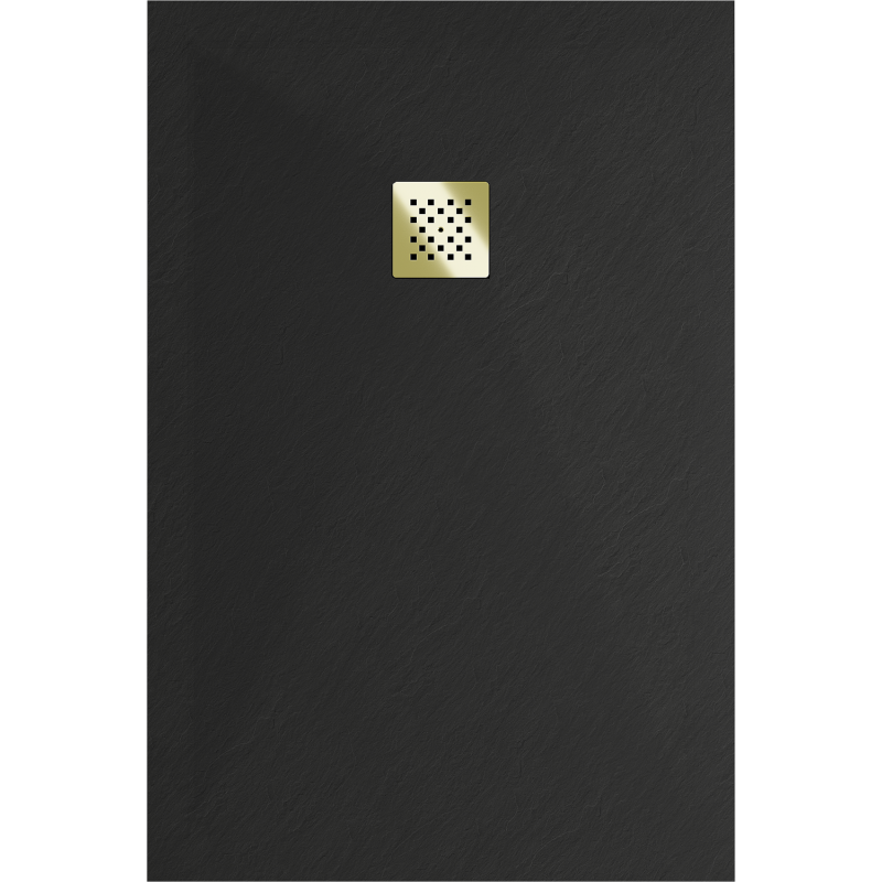 Mexen Stone+ stačiakampė kompozitinė dušo kabina 140 x 80 cm, juoda, aukso spalvos uždanga - 44708014-G