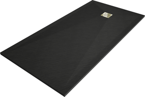 Mexen Stone+ stačiakampis kompozitinis dušo padėklas 160 x 80 cm, juodas, auksinė danga - 44708016-G