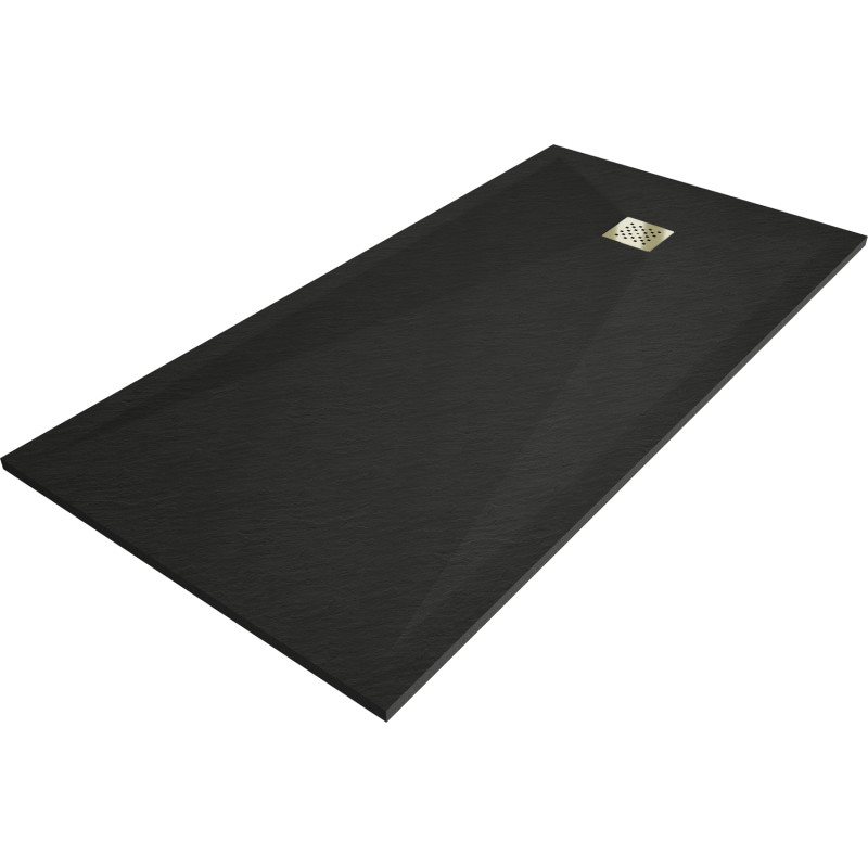 Mexen Stone+ stačiakampis kompozitinis dušo padėklas 200 x 90 cm, juodas, auksinė maskuotė - 44709020-G
