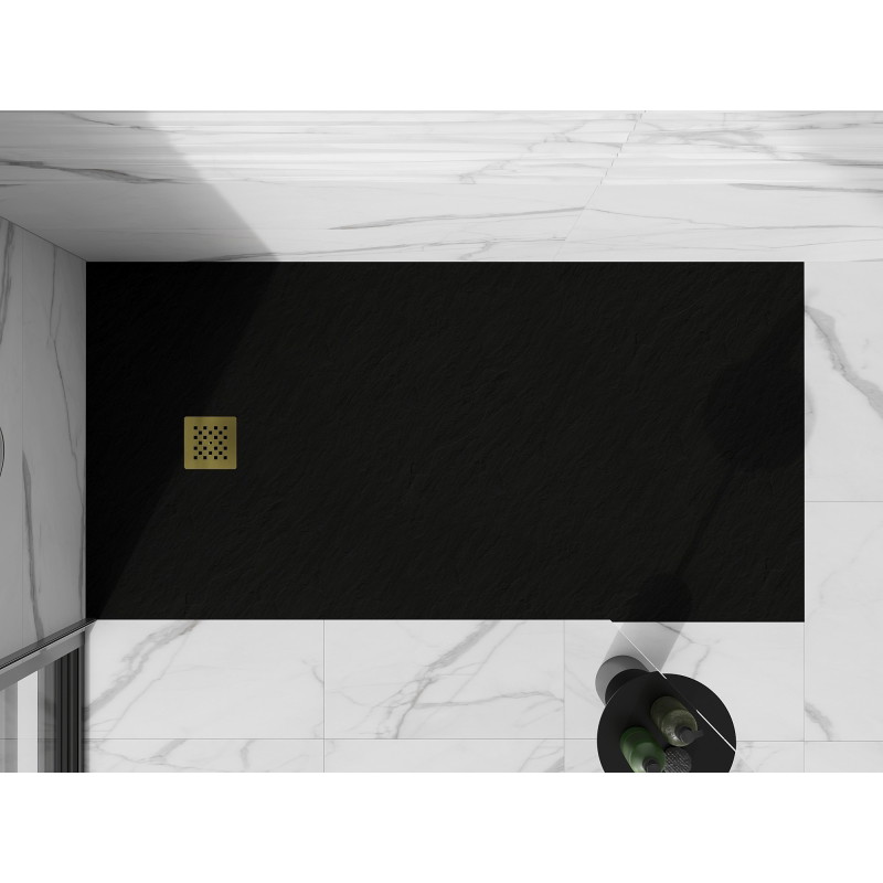 Mexen Stone+ stačiakampis kompozitinis dušo padėklas 200 x 90 cm, juodas, auksinė maskuotė - 44709020-G