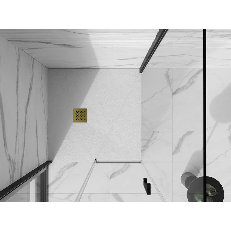 Mexen Stone+ kompozicinis dušo padėklas kvadratinis 100 x 100 cm, baltas, auksinė dangtelis - 44101010-G