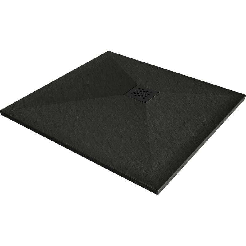 Mexen Stone+ kvadratinis kompozitinis dušo padėklas 90 x 90 cm, juodas, juoda danga - 44709090-B