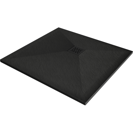 Mexen Stone+ kompozitinis kvadratinis dušo padėklas 90 x 90 cm, juodas, juoda maskuotė - 44709090-B