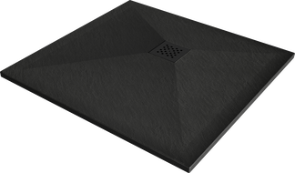Mexen Stone+ kompozitinis kvadratinis dušo padėklas 100 x 100 cm, juodas, juoda grotelė - 44701010-B
