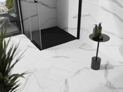 Mexen Stone+ kompozitinė kvadratinė dušo lova 90 x 90 cm, juoda, juodas uždengimas - 44709090-B