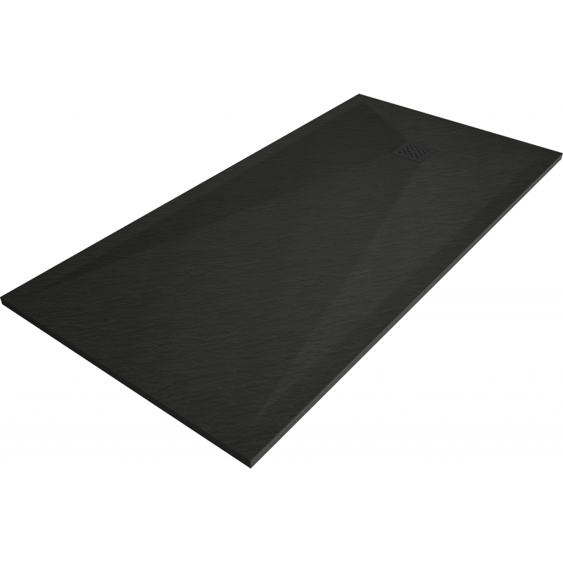 Mexen Stone+ kompozicinis dušo baseinas, stačiakampis 200 x 100 cm, juodas, juodas dangtelis - 44701020-B