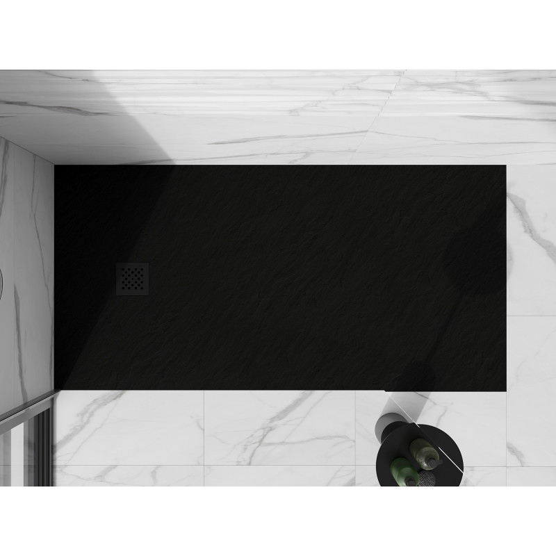 Mexen Stone+ stačiakampis kompozitinis dušo padėklas 200 x 100 cm, juodas, juoda grotelė - 44701020-B