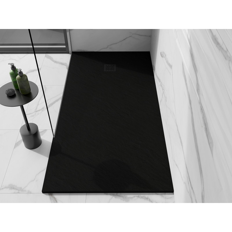 Mexen Stone+ stačiakampė kompozitinė dušo padėklas 160 x 70 cm, juodas, juoda dangtelė - 44707016-B