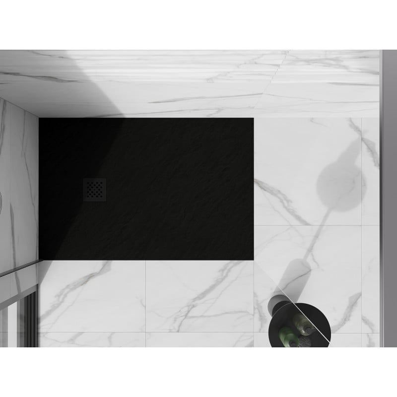 Mexen Stone+ stačiakampis kompozitinis padėklas 130 x 90 cm, juodas, juoda dangtelis - 44709013-B