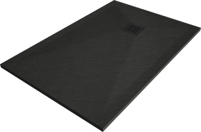 Mexen Stone+ kompozitinis dušo padėklas stačiakampis 140 x 70 cm, juodas, juodos grotelės - 44707014-B