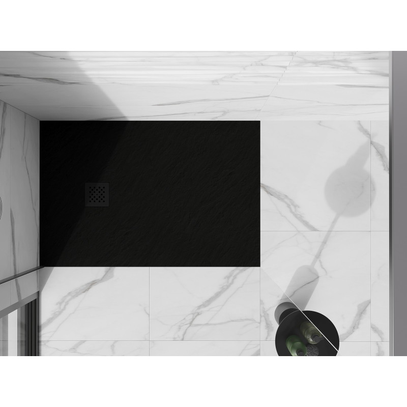 Mexen Stone+ stačiakampis kompozitinis dušo padėklas 130 x 70 cm, juodas, uždanga juoda - 44707013-B