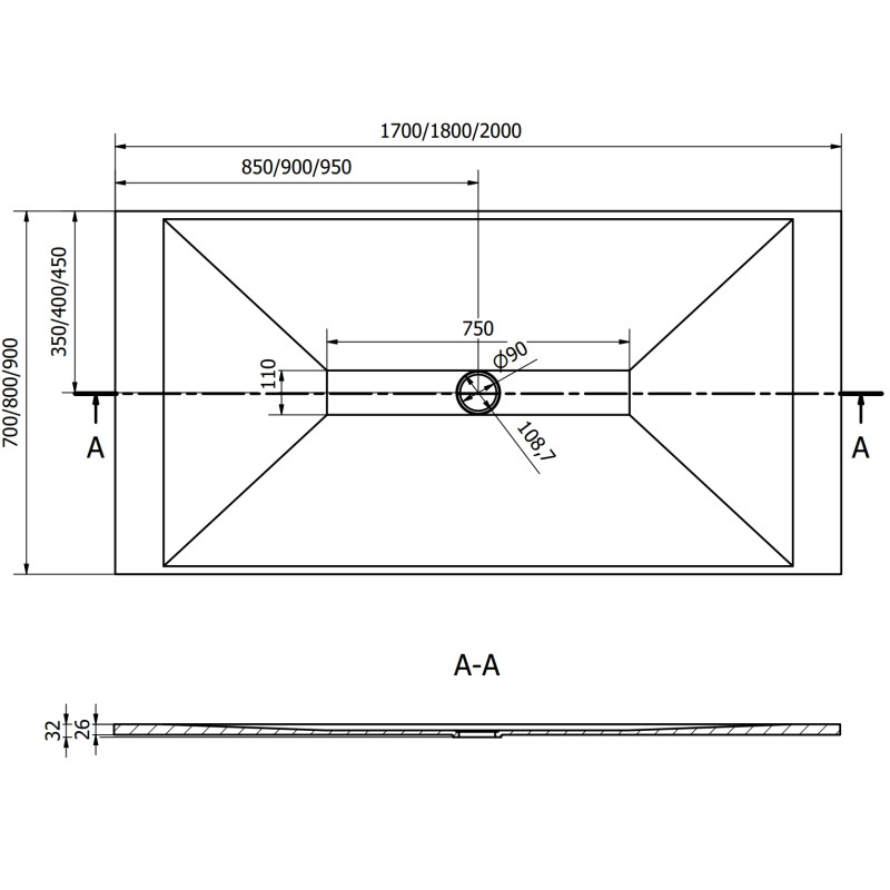 Mexen Toro stačiakampis SMC dušo padėklas 200 x 80 cm, juodas, juoda kaukė - 43708020-B