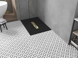 Mexen Toro stačiakampis SMC dušo padėklas 110 x 70 cm, juodas, auksinė dangtelė - 43707011-G