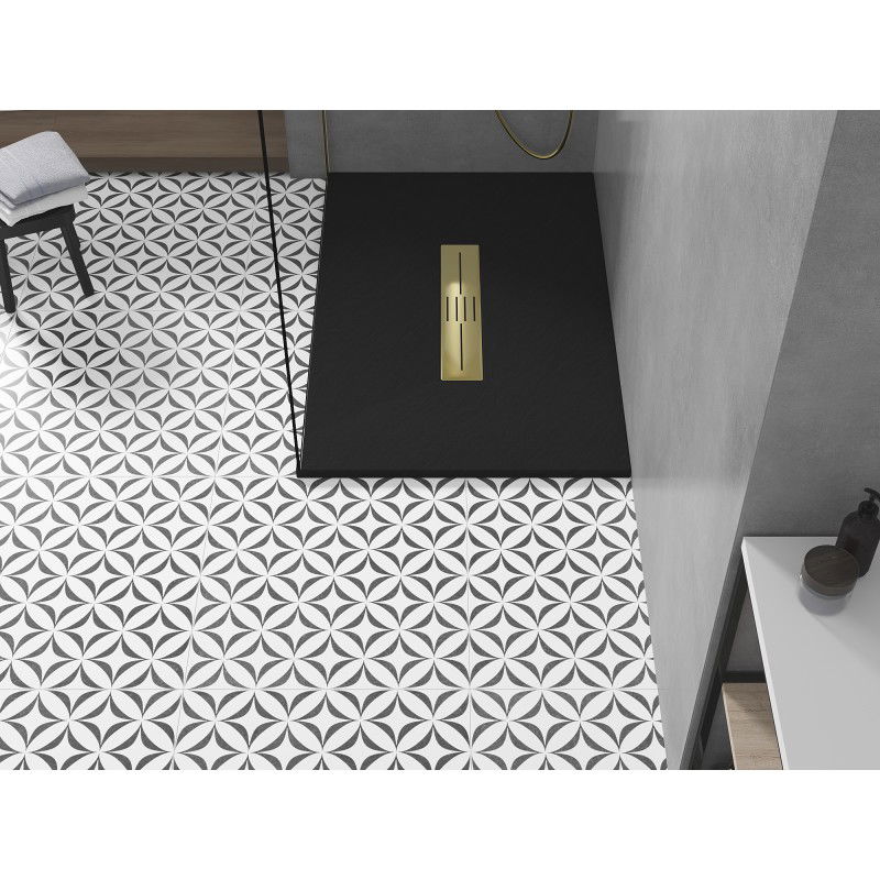 Mexen Toro stačiakampė SMC 120 x 70 cm dušo padėklas, juodas, auksinė uždanga - 43707012-G