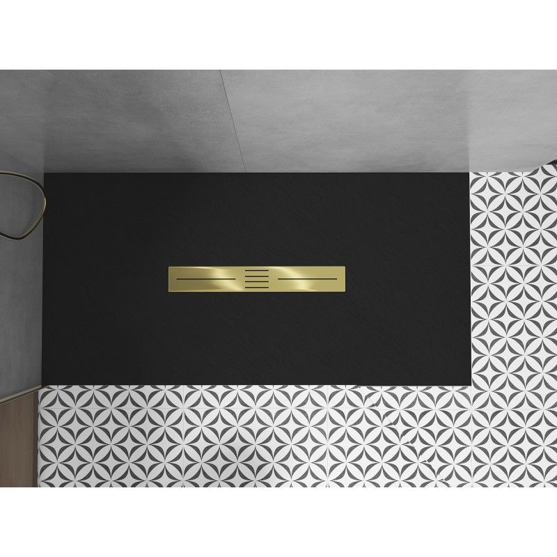Mexen Toro stačiakampis dušo padėklas SMC 150 x 70 cm, juodas, aukso spalvos grotelės - 43707015-G