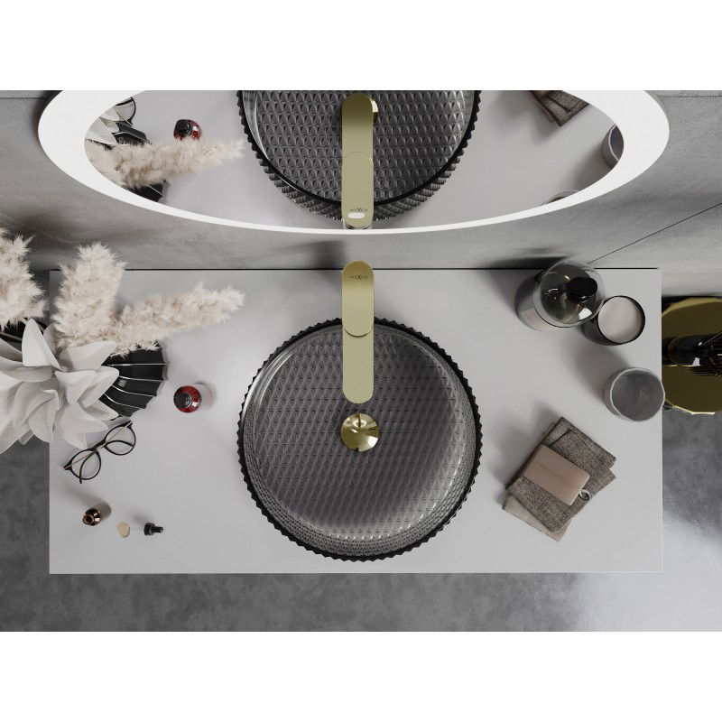 Mexen Aura stiklinis stalviršinis praustuvas 39 x 39 cm, juodas - 24013970