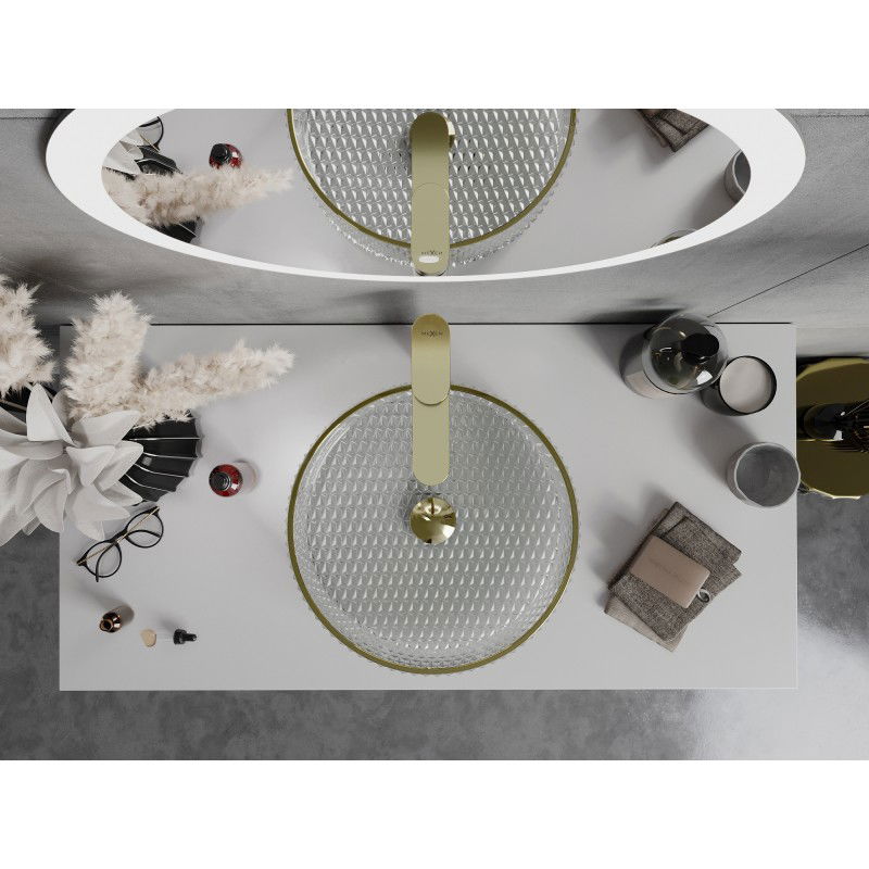 Mexen Aura stiklinis ant stalviršio pastatomas praustuvas 39 x 39 cm, permatomas/auksinis - 24013905