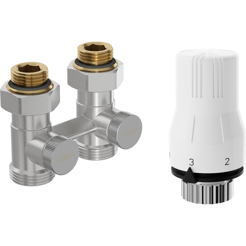 Mexen G02 dviejų vamzdžių termostatinis rinkinis DN50, tiesus 1/2"x3/4", nikeliuotas - W912-012-928-01