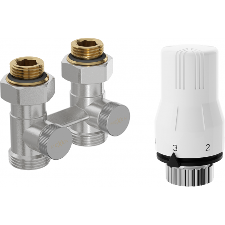 Mexen G02 dviejų vamzdžių termostatinis rinkinis DN50, tiesus 1/2"x3/4", nikeliuotas - W912-012-928-01
