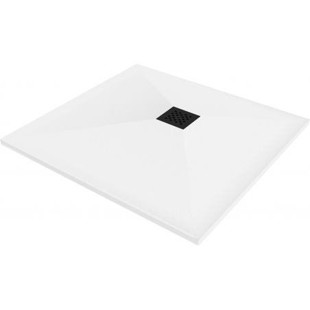 Mexen Stone+ kvadratinis kompozitinis dušo padėklas 70 x 70 cm, baltas, juoda danga - 44107070-B