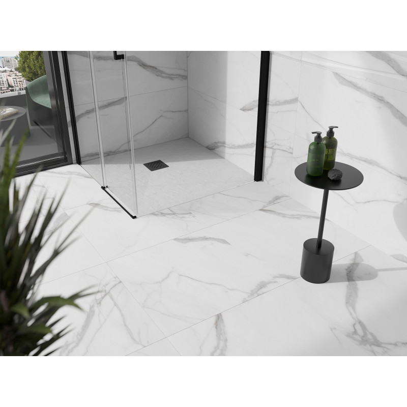 Mexen Stone+ kvadratinis kompozitinis dušo padėklas 80 x 80 cm, baltas, juoda maskuotė - 44108080-B