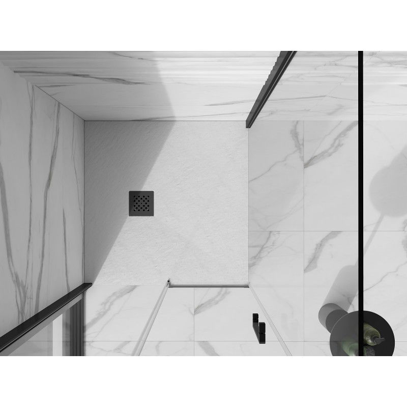 Mexen Stone+ kompozitinis kvadratinis dušo padėklas 90 x 90 cm, baltas, juoda dangtelis - 44109090-B