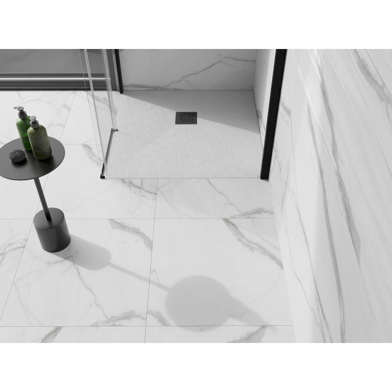 Mexen Stone+ kompozitinis kvadratinis dušo padėklas 100 x 100 cm, baltas, juodas dangtelis - 44101010-B