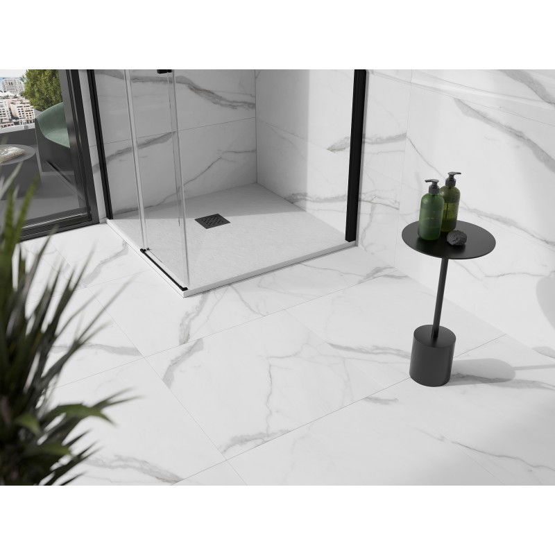 Mexen Stone+ kvadratinis kompozitinis dušo padėklas 70 x 70 cm, baltas, juoda danga - 44107070-B