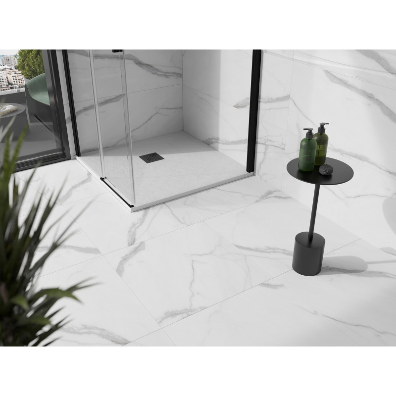 Mexen Stone+ kvadratinis kompozitinis dušo padėklas 80 x 80 cm, baltas, juoda maskuotė - 44108080-B